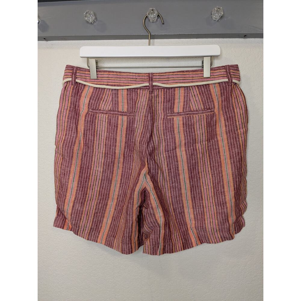 J. Jill Love Linen 100% Linen Pink Orange Striped Baggy Shorts Womens Size 12 - Picture 3 of 7